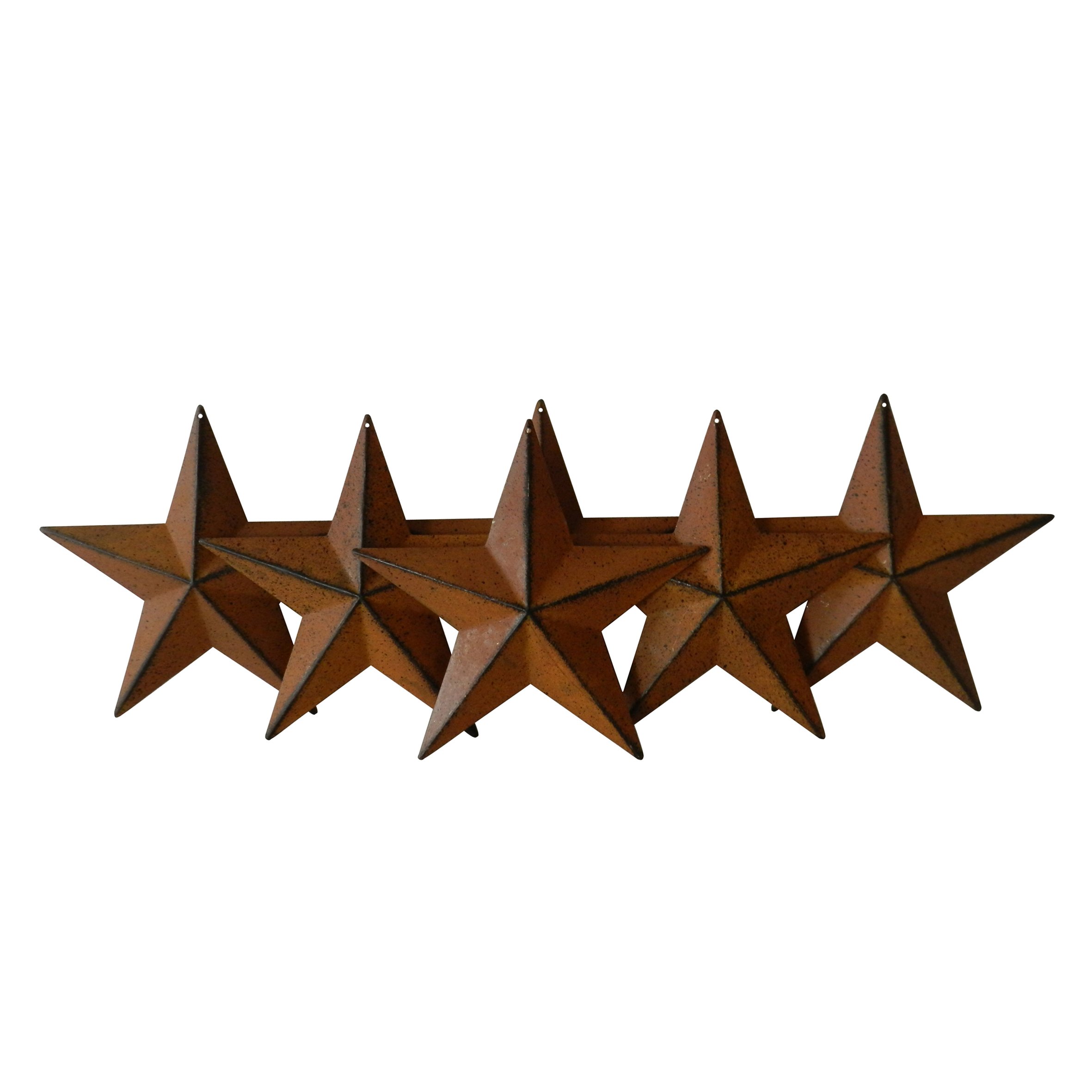 CVHOMEDECO. Country Rustic Antique Vintage Gifts Metal Barn Star Wall/Door Decor, 5.5 Inch, Set of 6. (Rusty)
