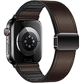 Eweison Genuine Leather Band Compatible with Apple Watch Band 44mm 45mm 46mm 49mm for Men Women,Adjustable Magnetic Strap Top Grain Leather Wristband for iWatch Series 11 10 9 8 7 6 SE 5 4 Ultra 3 2 1