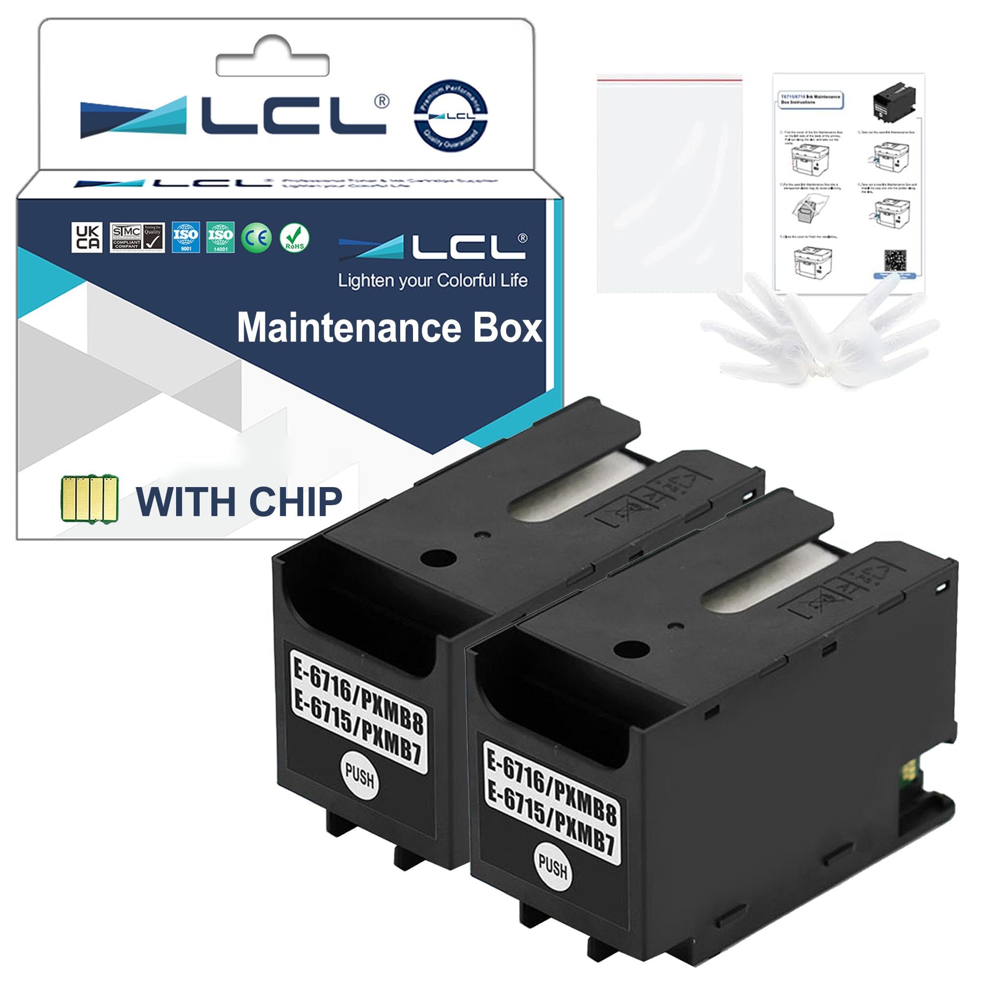 LCL T6716 C13T671600 Compatible Ink Maintenance Box Replacement for Epson Workforce Pro WF-C5210DW WF-C5290DW WF-C529R WF-C5710DWF WF-C5790DWF WF-C579RDWF WF-M5298DW (2-Pack)