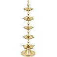 SATVIK Standing Brass Kerala Samai Diwali Deepak for Puja Traditional Panchmahal Pooja Deepam Diya Oil Lamp Kutthu Vilakku Dia 5 in 1 Step Adjustable 13 inch Deepawali Indian Gift Item