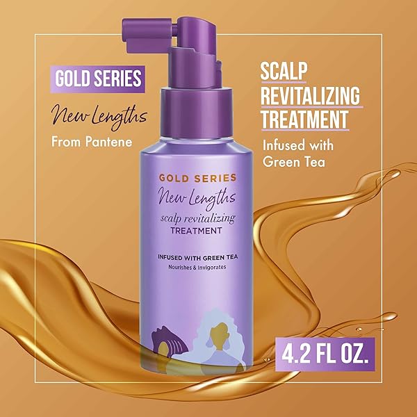 PANTENE GOLD SERIES NEW LENGTHS SCALP REVITALIZING TREATMENT, 4.2 FL OZ �� SCALP TREATMENT INFUSED WITH GREEN TEA, MOISTURIZES, STRENGTHENS AND PROTECTS FROM THE ROOT FOR VISIBLY LONGER HAIR