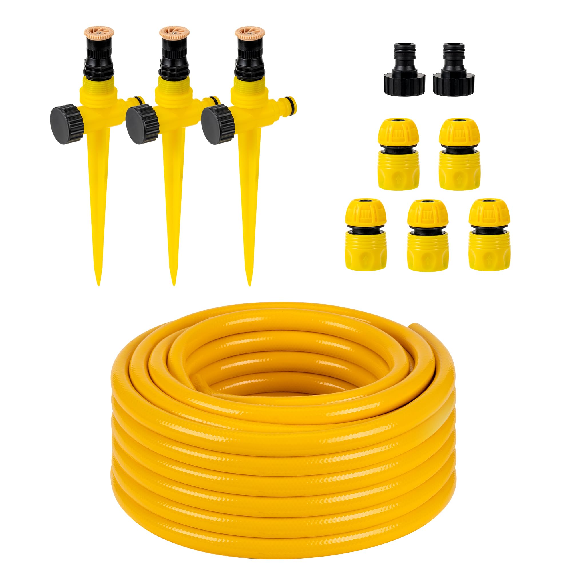 Photo 1 of ***Factory sealed***

Geowaky Above Ground Sprinkler System Irrigation Set for Garden Multi-Adjustable Lawn Sprinkler Ideal for Small Areas Plant and Flower Bed Watering, 50ft Yellow Garden Hose Included