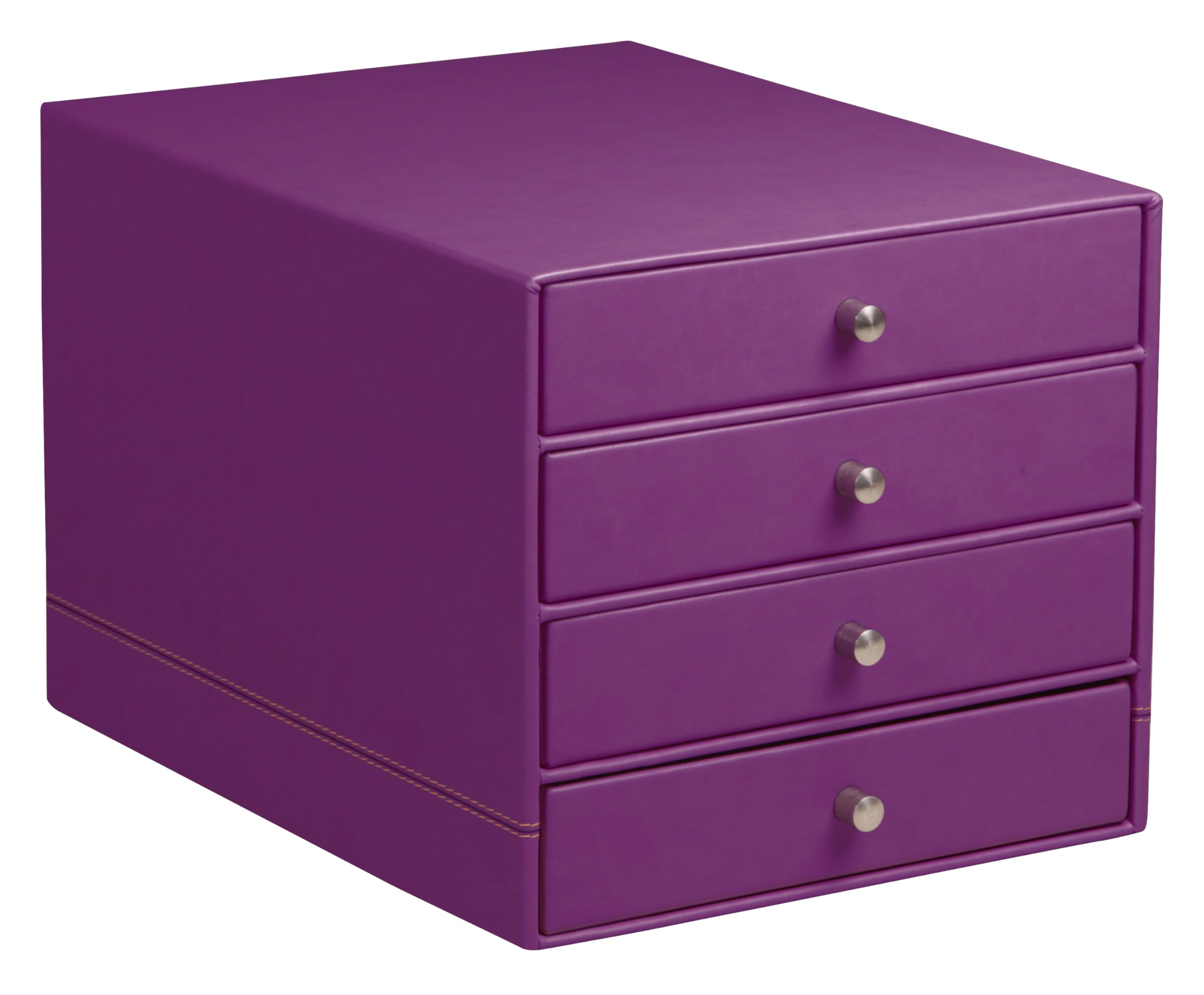 RHODIA 318960C - Purple 4-Drawer File Organizer - 24.8 x 32.7 x 22.8 cm - Orange Saddle Stitching - Faux Leather Exterior - Rhodiarama Home Office Collection - Office Organization & Designer Storage