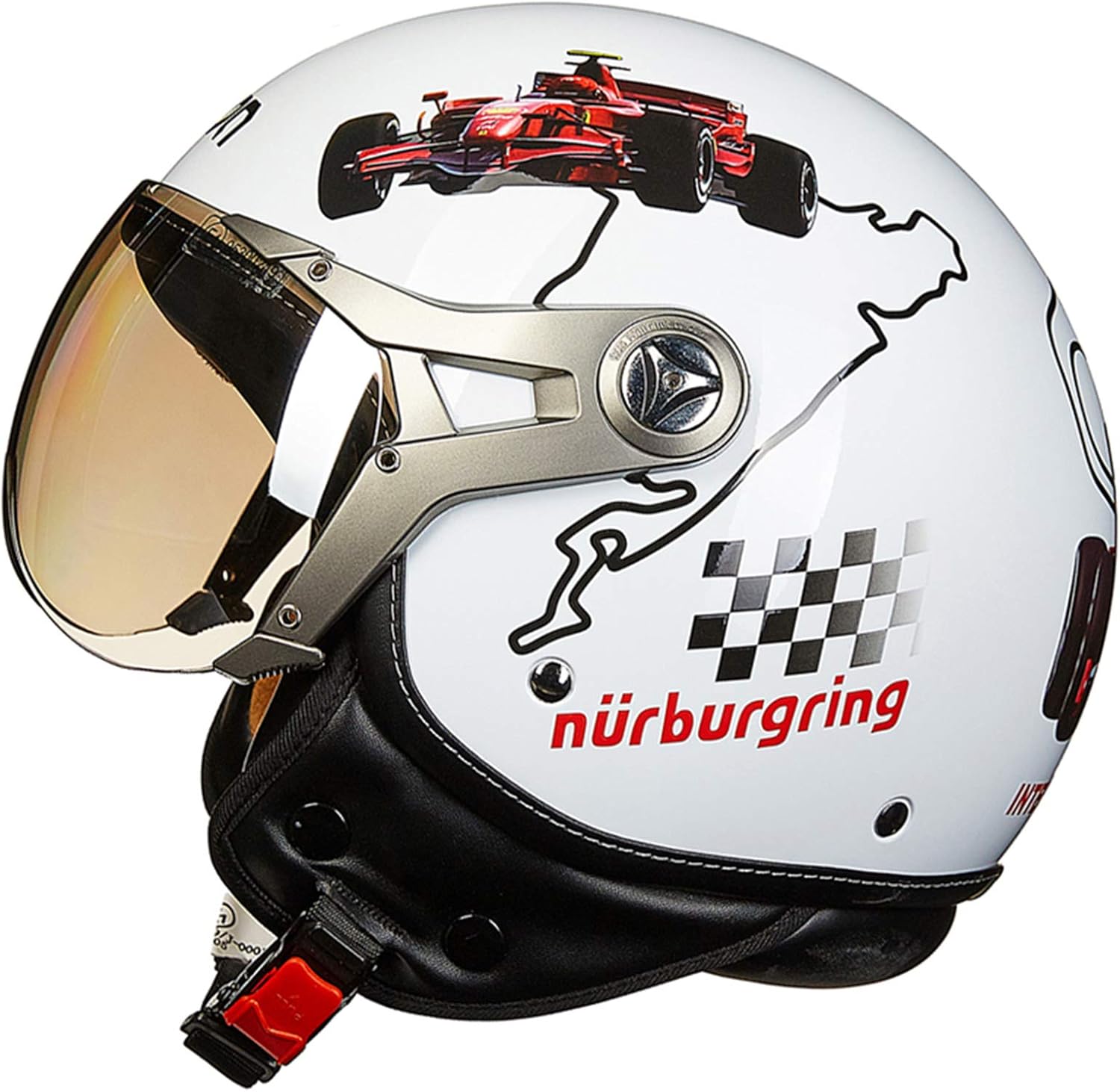 qwert Casco de Moto Retro Jet, Hombres y Mujeres Adultos