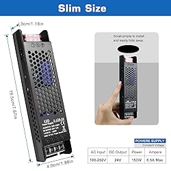 PZETCEIR LED Driver 24V 150W 6.5A Slim LED Power