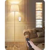 GOEBLESON Dimmable Floor Lamp for Living Room, 68" Tall Standing Lamp, Reading Light with Remote &amp; Foot Pedal, 10W LED Bulb (3000K-6500K) Included, FCC Listed, Reinforced Base, Gold and White DW12LD05