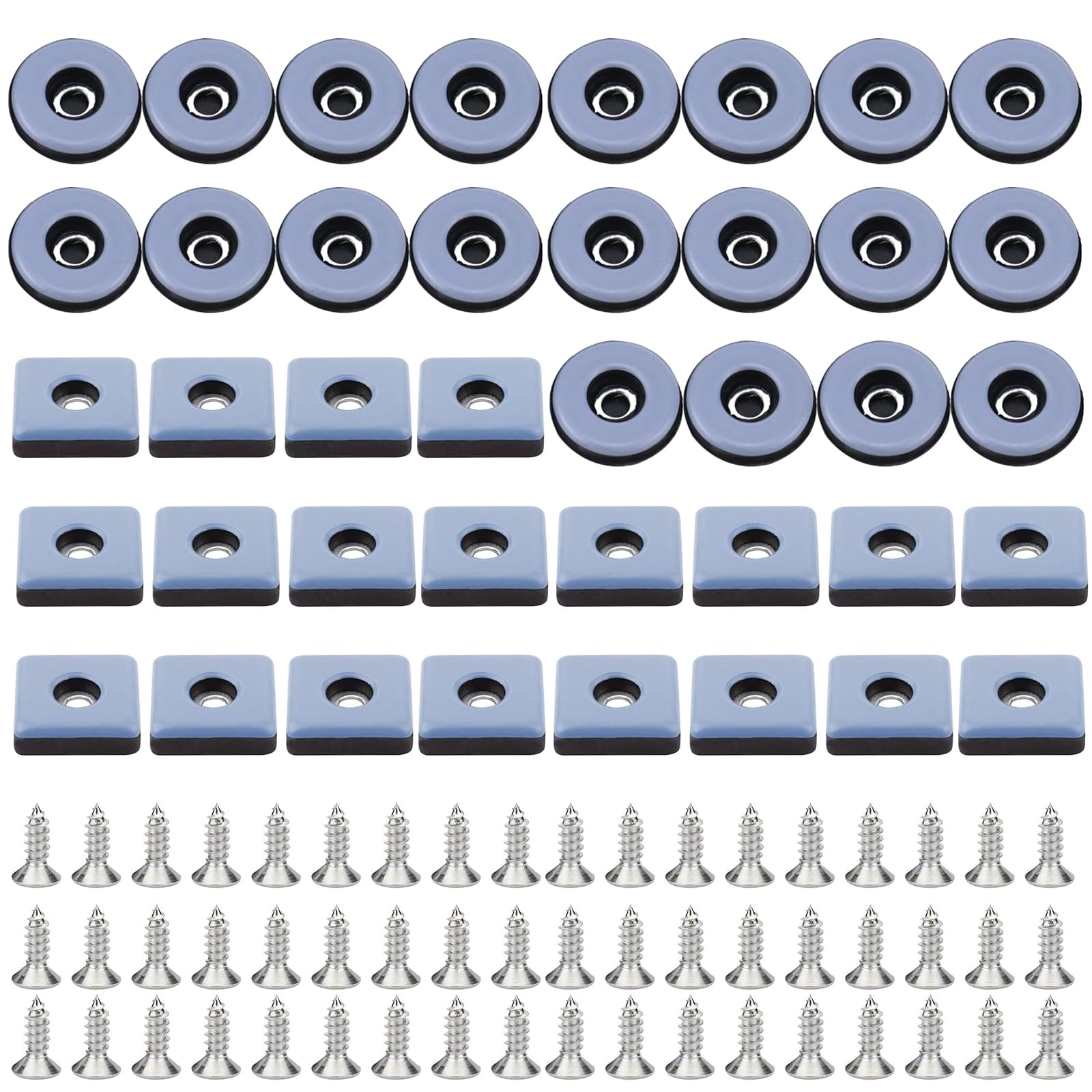 CLKE 40 x Teflon Furniture Gliders, Round and Square Chair Pads with Screws, Heavy Furniture Sliders with Screws, for Chair, Office, Tiles, Wooden Floor (Blue), 0324