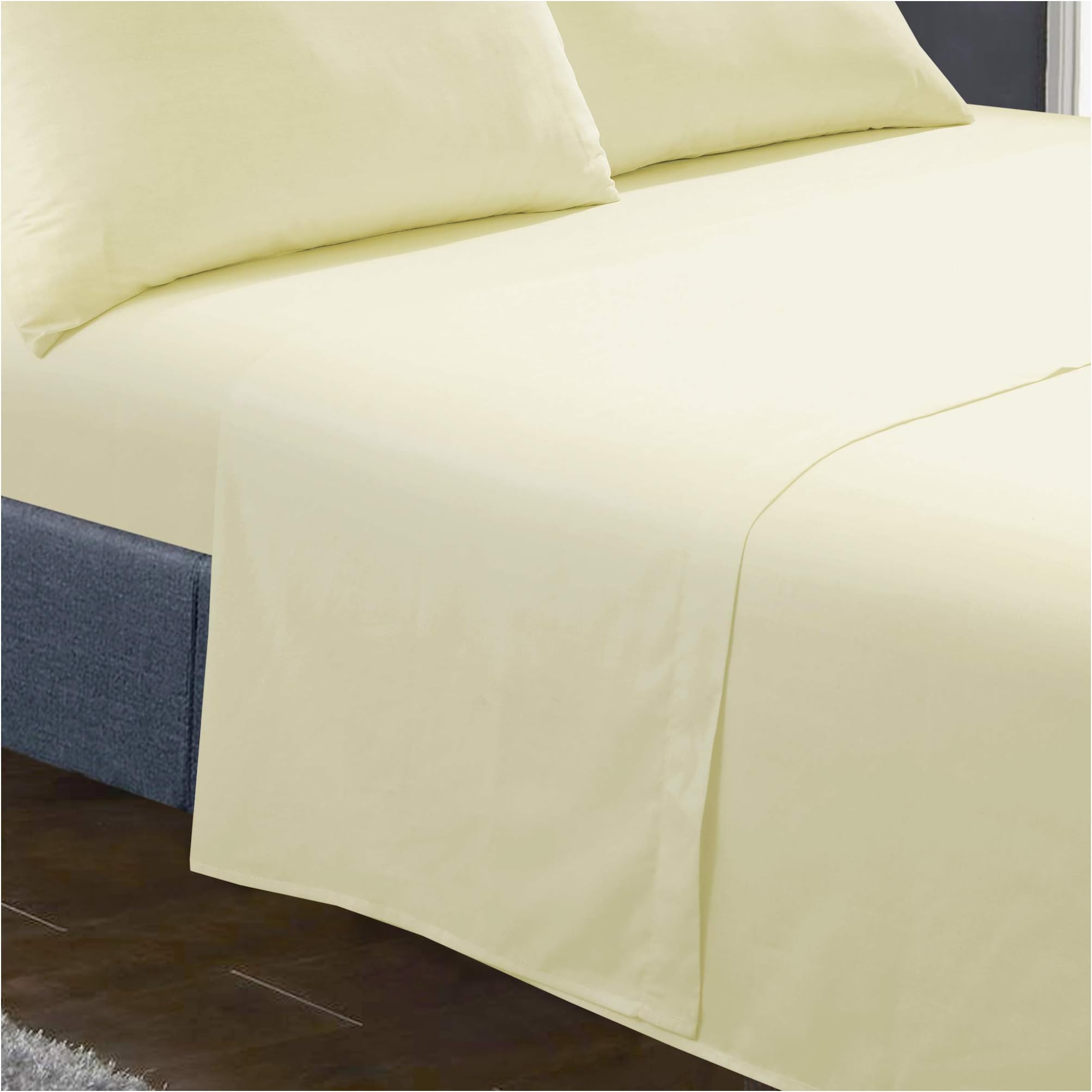 ShawsDirect Bed Linen/Easy Care Polycotton Flat Sheet (Double, Lemon)