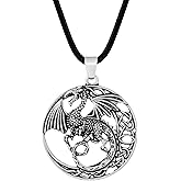 HAQUIL Dragon Necklace, Antique Medieval Dragon Pendant, Faux Leather Cord, Jewelry Gift for Men and Women