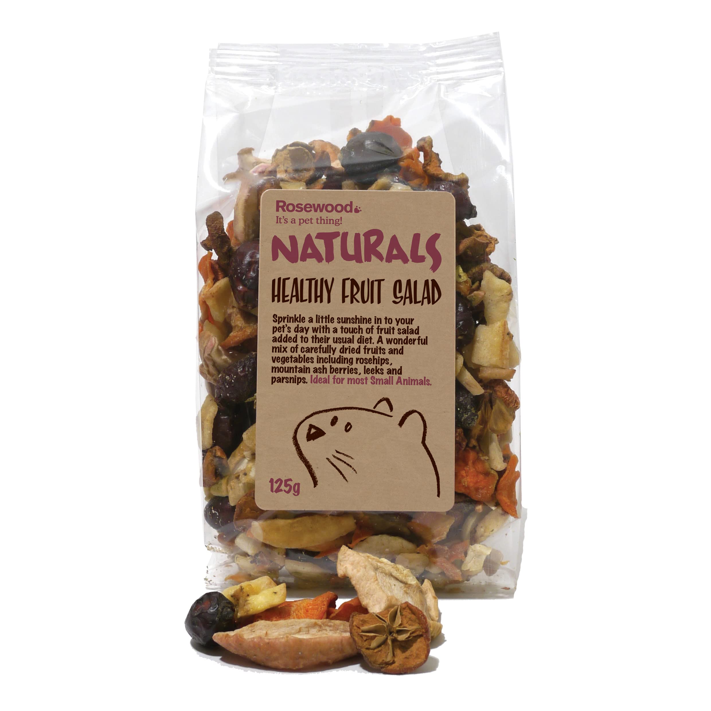 Rosewood Naturals Healthy Fruit Salad, Small Animal Treats for Rabbits, Guinea Pigs, Chinchillas, Hamsters, Gerbils, Mice and Rats, 125g