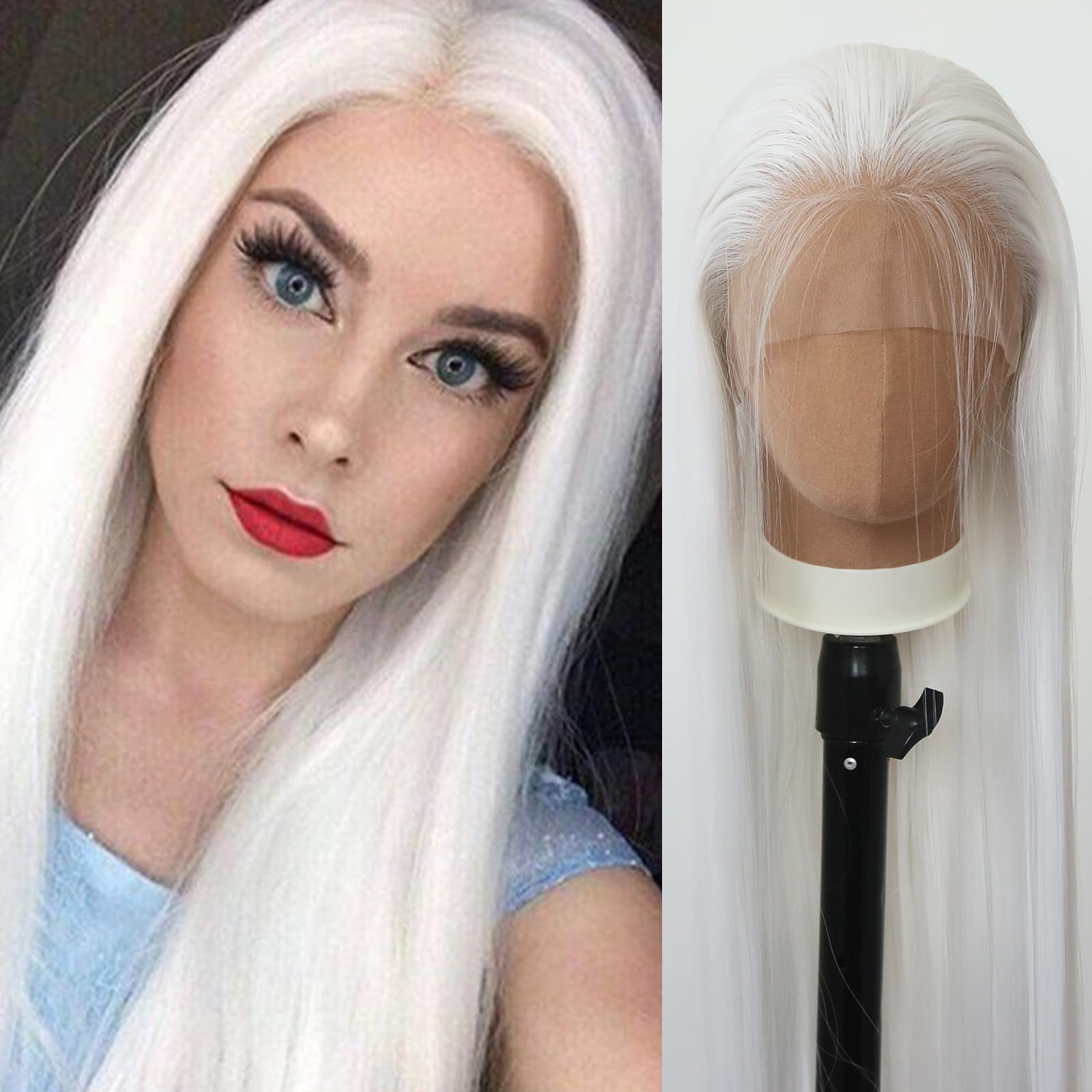 Towarm Snow White Synthetic Lace Front Wig for Women - Long Straight Lace Front Synthetic Wig with Pre-Plucked Natural Hairline and Baby Hair for Cosplay and Daily Wear