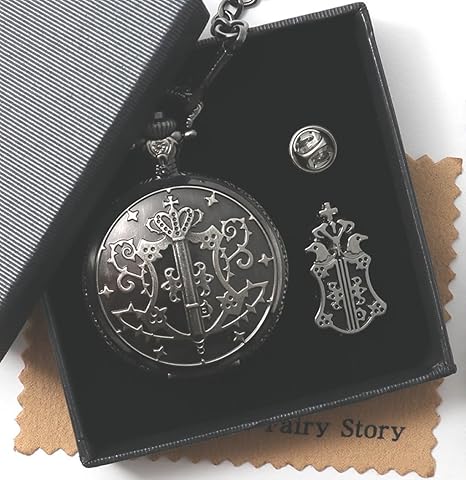 Amazon Fairy Story 黒執事 ファントムハイヴ家 モチーフ コスプレ 2点セット 紋章バッジ 懐中時計 シエル セバスチャン 愛用モデル クロス 箱付き アウトレット 文字盤 赤 コスプレ 仮装 通販