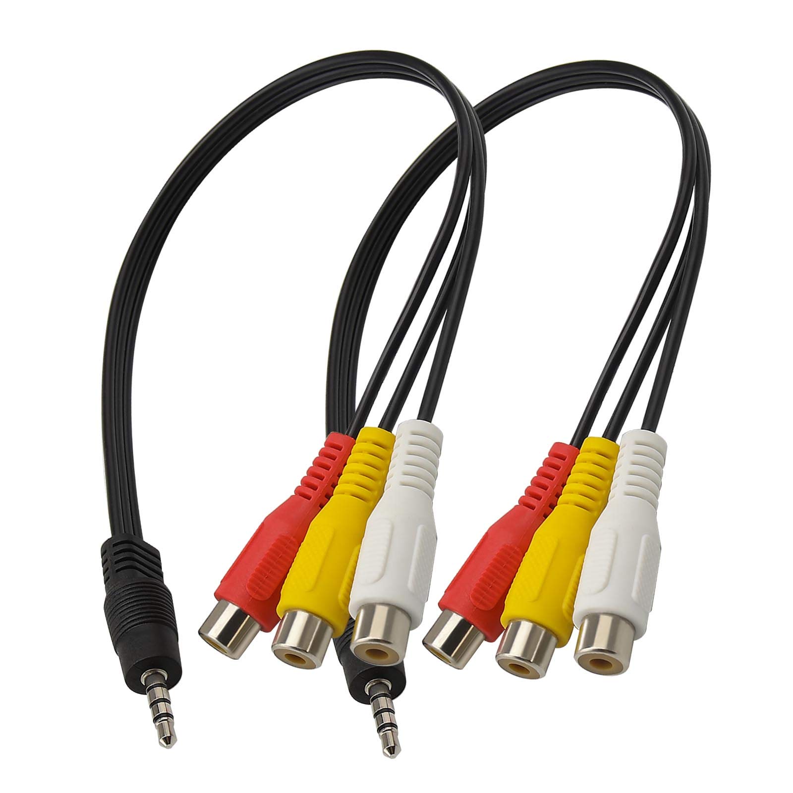 Be In Your Mind 2Pcs 3.5mm Male to 3 RCA Female Adapter Cables 25cm 1/8" Plug to RCA Socket Jack Stereo AV Audio Video AUX Conversion Adaptor Cord Wires