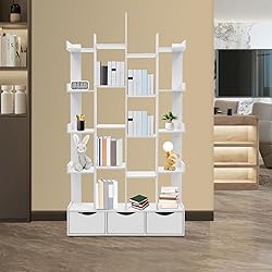 LOHISHILO 5 Tier Bookshelf Tall Bookcase Storage