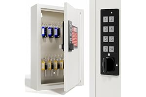 Grimtron 40 Keys Electronic Key Lock Box for Keys with Code, Private/Public/Password Hiding Mode Beige Key Cabinet Wall Mount for Garage/Property Management Key Storage