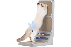 Goosheep Cat Scratching Post Cat Scratching Board,2-in1 L Shaped Cats Cardboard Scratcher with Box, Kitten Scratcher Ball Wall Scratchers Pad for Indoor Cats Grey