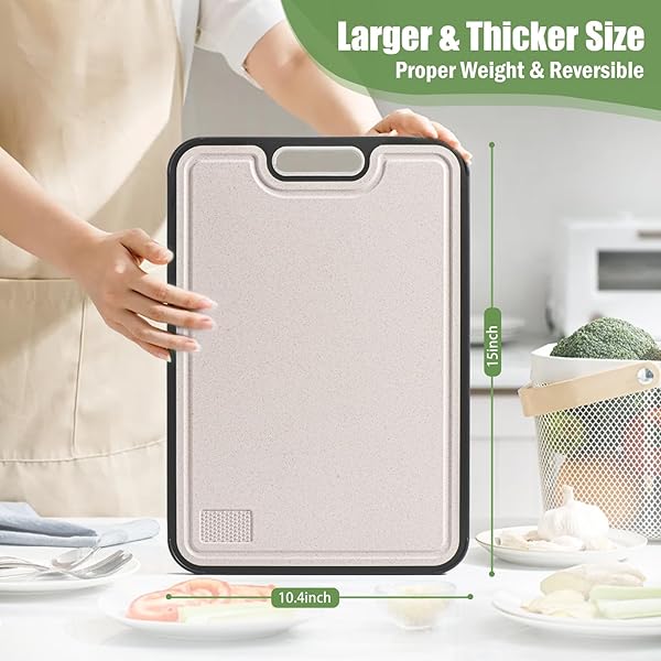 TITANIUM CUTTING BOARDS FOR KITCHEN, 18” DOUBLE SIDED CUTTING BOARD FOOD GRADE, PURE TITANIUM AND WHEAT STRAW PP, FOR MEAT & VEGGIE, NON-SLIP