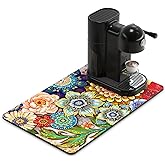 Rnivvi Coffee Mat, 12" x 19" Cute Flower Theme Coffee Bar Mats for Espresso Machine Station Accessories and Organizer, Hide Stain Rubber Backed Absorbent Dish Drying Pad for Kitchen Counter, Mandala