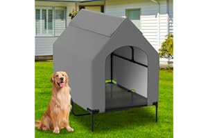 THEYFIRST 48" Dog House for Large Dogs Outside, Elevated Cooling Dog Beds for Outdoor Indoor, Weatherproof Raised Pet Shelter with Canopy, Big Portable Doggie Tent Cot Kennel