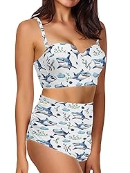 Howilath Women's Funny Sharks High Waisted Bikini