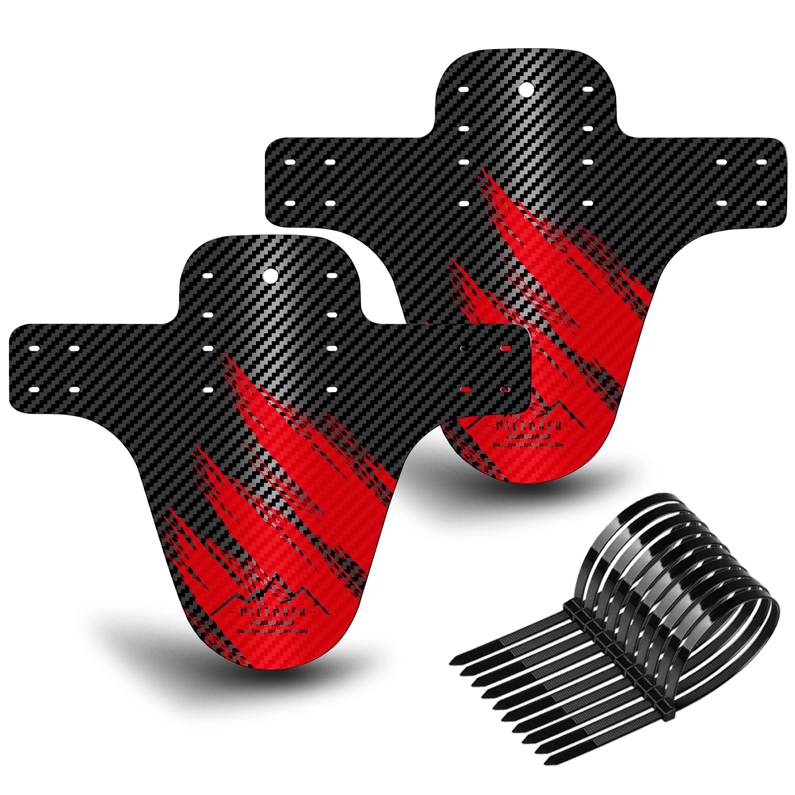 NICEDACK Bike Fender, MTB Mud Guard Front and Rear Compatible, Downhill Mountain Bike Mudguard Fits 650B 20" 26" 27.5" 29 inch and Fat Bicycle (Black, Small Carbon fiber embossing)