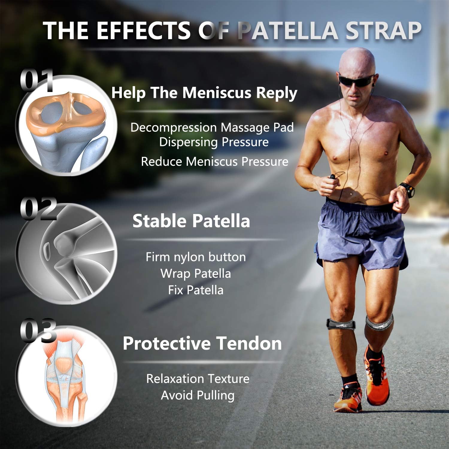 Achiou 2 Pack Patellar Tendon Support Strap, Knee Pain Relief with Silicone, Adjustable Knee Band, Knee Strap for Gym, Running, Hiking, Weight Lifting: Sports & Outdoors