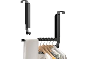 CHAUNCEY HOME Folding Over The Door Clothes Drying Rack, Fits 1 3/8" Doors, Super Heavy Duty Aluminum Alloy Wreath Garland Hook Hanger, Foldable Portable Bathroom Accessories Towel Rack, Black