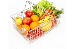 LOVEERCT Small Picnic Baskets, Wire Baskets for Organizing with Foldable Handle - 12.6"x9.1"x5", Sturdy Stainless Steel Storage Baskets for Outdoor Picking, Picnic, Kitchen & Fridge & Cabinet Organizer(1, S)