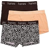Hanes Women's Cotton Blend Boxer Brief Panty - 3 Pack, 45UOBB, Black/Floral/Glow, S