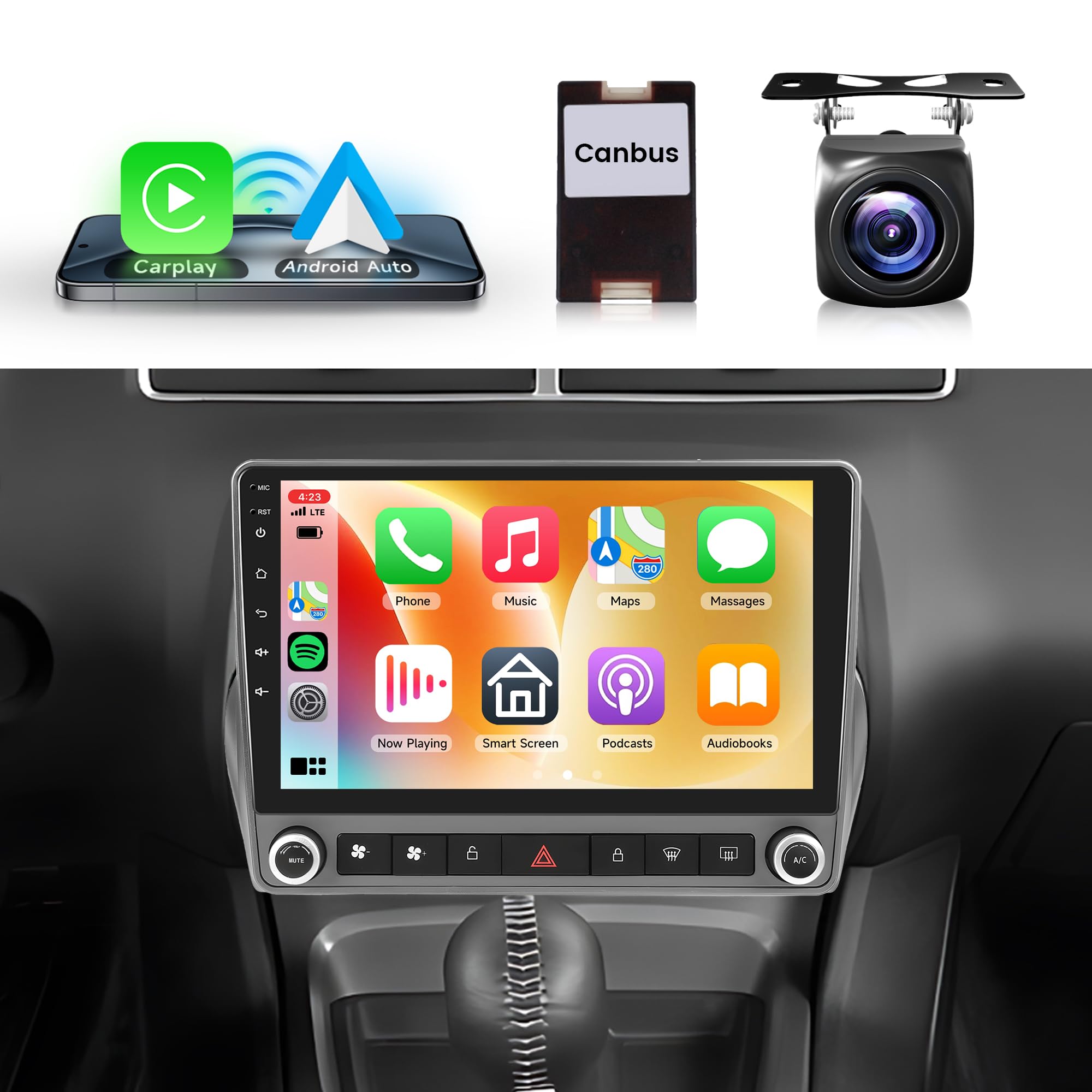 Photo 1 of 8 Core 4+64G Android Car Stereo for Chevrolet Chevy Camaro 2008-2015, Wireless Carplay Android Auto Car Radio, 9'' Touch Screen Head Unit GPS Bluetooth Mirror Link WiFi FM/RDS DSP Backup Camera SWC