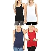 Trendyfriday 4 Pack or 2 Pack Women's Basic Ribbed Tank Top (Medium, 4 Pack - Black, White, Navy, Red)
