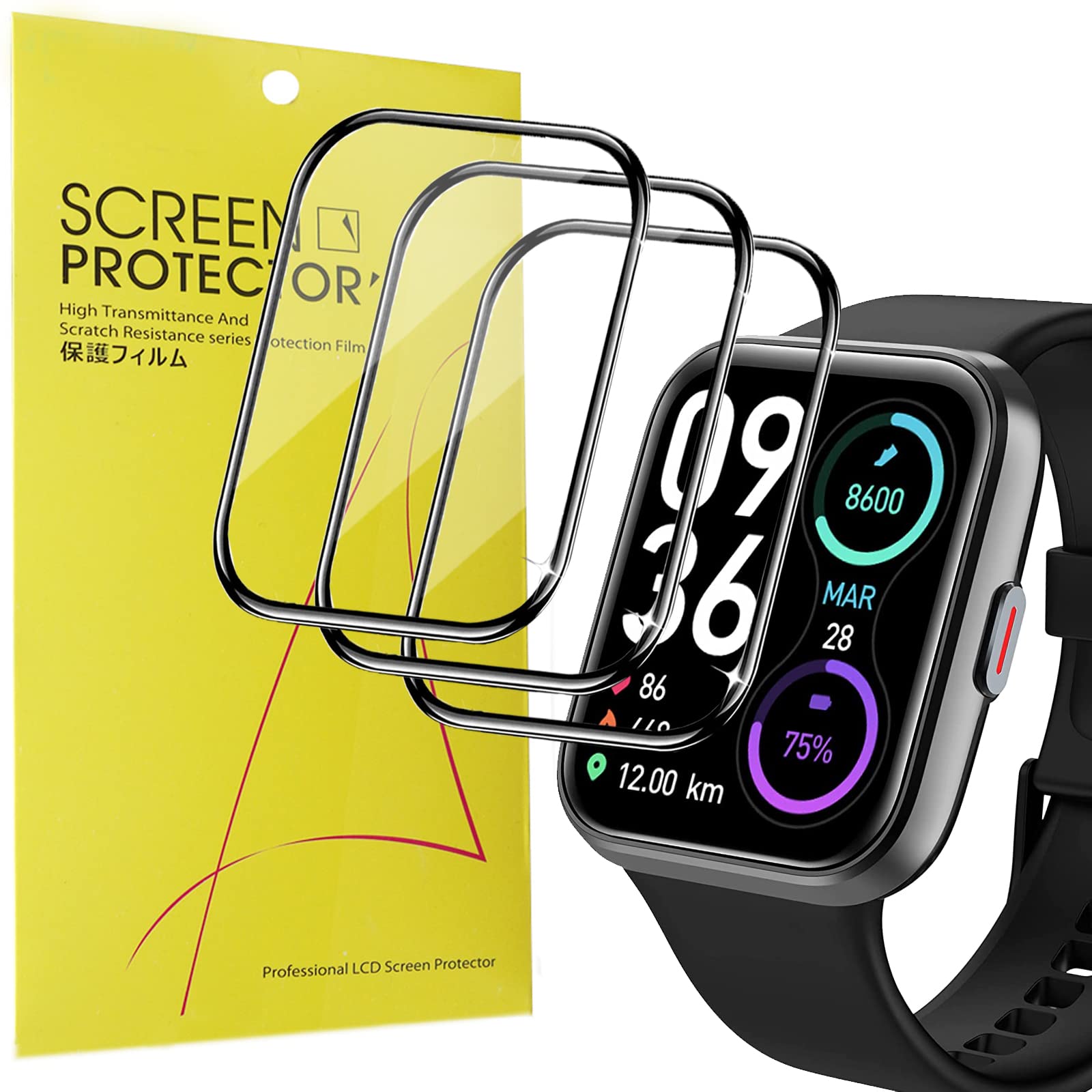 Compatible for Tensky 208BT Smart Watch for Men Women Screen Protector, [3 Pack] Full Coverage Protective Cover Saver film Compatible with Tensky ID208 / 208BT Smart Watch 1.7 inches (3 pack)