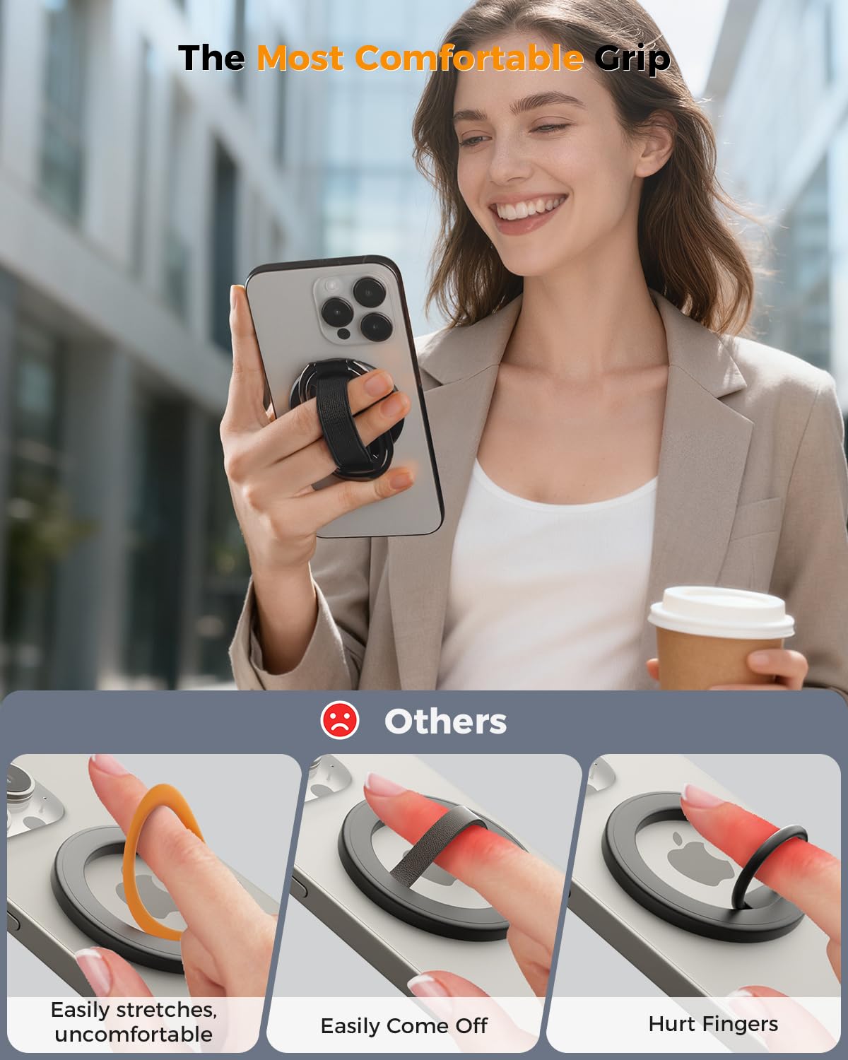 SUPERONE for MagSafe Phone Grip for MagSafe Kickstand Compatible with Mag Safe Finger Loop, 4-in-1 Phone Ring Holder Strap for Mag Safe iPhone 17/16/15/14/13/12 Series, Black [2025 Version]