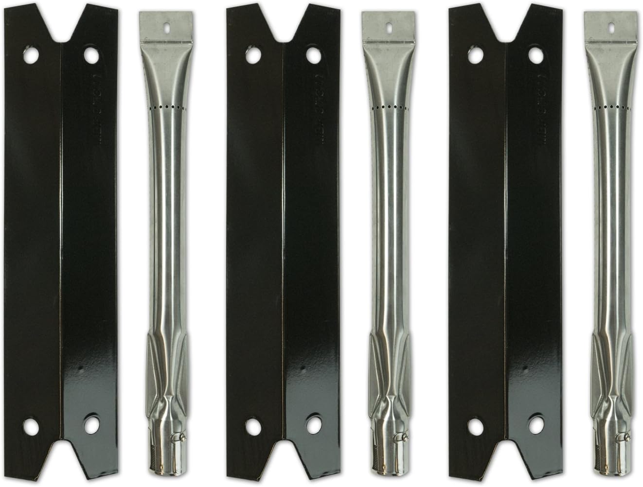 Premium Grill Parts Replacement Kit for Brinkmann and Charmglow Grills - 3 pack of stainless steel burners and porcelain steel heat plates