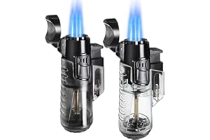 Urgrette Torch Lighter 2 Pack Butane Refillable Triple Jet Flame Torch Lighters Windproof Adjustable 3 Flame Butane Gas Lighter Pocket Lighter for Camping Grill Fireplace Camping (Without Fuel)