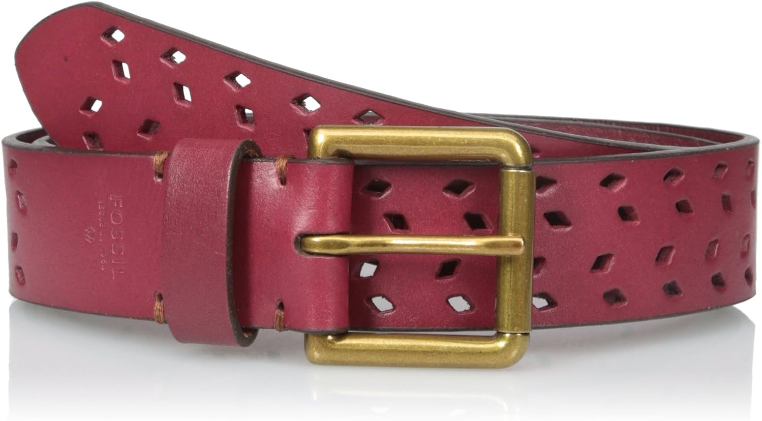 Fossil Women's Tossed Diamond Perforated Belt, Maroon, Large Amazon.ca