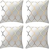 Gyulin Pack of 4 Gold Velvet Throw Pillow Covers 18x18 Inches Solid Square Pillow Covers Geometric Cushion Covers for Couch Sofa Home Bedroom Decor, White