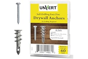 UNVERT #8 Drywall Anchors and Screws Kit, Zinc Dry Wall Anchors for Drywall Heavy Duty, Wall Anchors and Screws Self Drilling Drywall Anchor. Sheetrock Anchors No Pre Drill Hole Required (10 Pack)