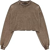 Hixiaohe Womens Cropped Sweatshirts Vintage Long Sleeve Pullover Tops Acid Wash Sweatshirt Hoodies for Women Workout Crop Top