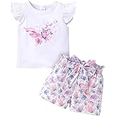 YOUNGER TREE Toddler Baby Girl Clothes Ruffle Short Sleeves T-Shirt Tops and Shorts Set Cute Summer Outfits