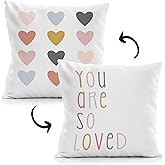 Qvapt Boho Classroom Pillow Case,Heart Reversible Pillow Cover 18x18,Nursery Throw Pillow Covers for Sofa Couch,Nursery Girls Room Decor,Boho Girls Room Decor