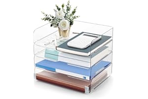 Desk Organizer and Tray, 4-Tier Paper Letter Tray, Stackable Clear Desktop Organizer for Documents, Paper, Books and Magazine
