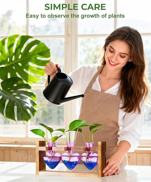 NACOME PLANT TERRARIUM PROPAGATION STATIONS: MOTHERS DAY GIFTS FOR MOM PLANT LOVERS WOMEN WIFE DAUGHTER – 3 BULB GLASS VASE WITH WOODEN STAND TABLETOP FOR HYDROPONICS HOME GARDEN DECOR(PURPLE)