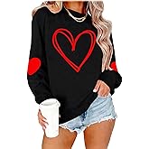 Valentine Sweatshirts for Women Heart Embroidery Sweatshirt Valentines Day Shirts Casual Valentine Pullover Tops