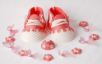 Comestible Rose Bebe Fille Chaussures De Anniversaire Baby Shower Faite A La Main Pate A Sucre Decoration De Gateau Amazon Fr Cuisine Maison