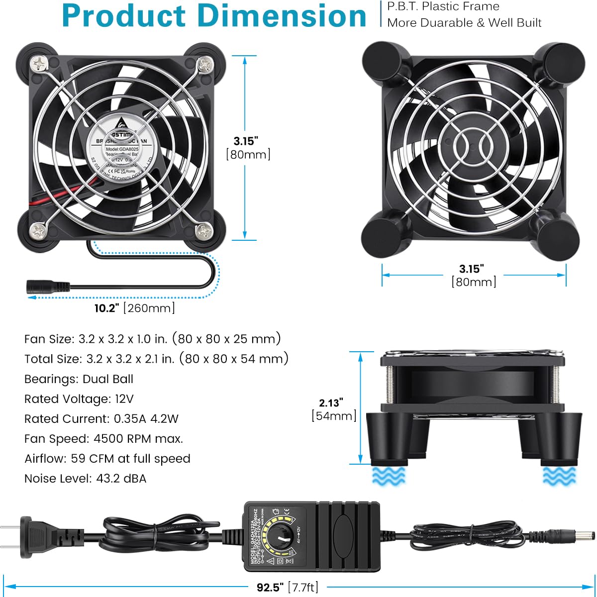 Mua GDSTIME 80mm x 25mm Computer Fan with AC Plug, 100V-240V Variable ...