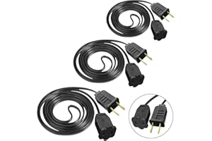 SOTOPOO 3 Pack Black Extension Cord 6 Feet Waterproof, 2 Prong Extension Cords with 2 Pole Brass Straight Blades Polarized Plug Short Extension Cords, for Connect/Extend String Light Indoor Outdoor (18Ft)