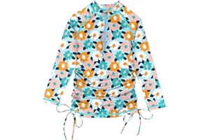 BesserBay Girl's UPF 50+ Adjustable Drawstring Rash Guard Shirt Half Zip Swim Dress Coverups 3-12 Years