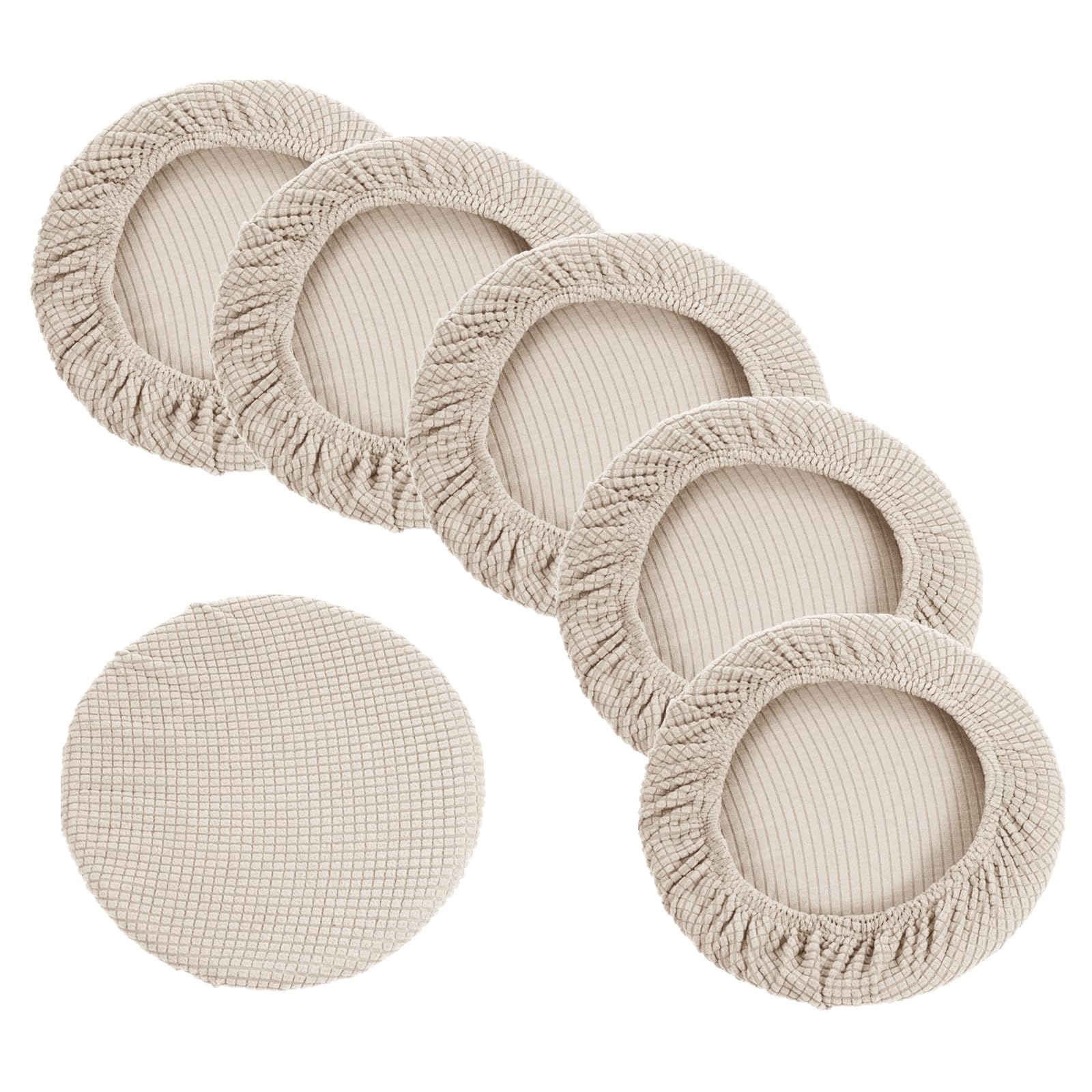 PATIKIL 11" Round Bar Stool Cover, 6 Pack Elastic Bar Stool Cover Washable Seat Covers for Diameter 11"-14" Chair, Beige