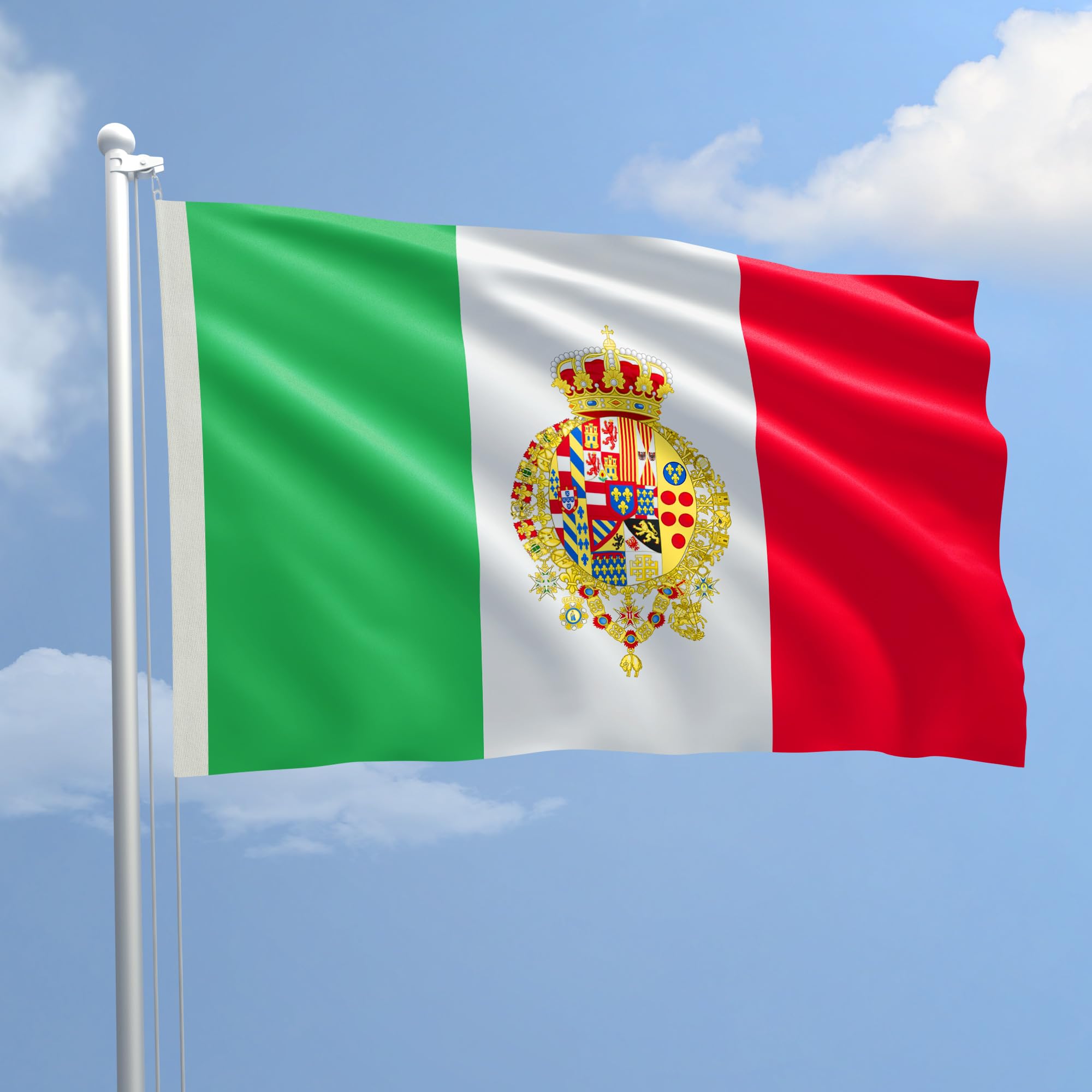 Flag KINGDOM TWO SICILILES 100 x 150 cm in nautical polyester 115 g/m² with double perimeter fold, rope and sheath. FLAME RETARDANT B1 treatment suitable both IN/OUT DOOR - MADE IN ITALY